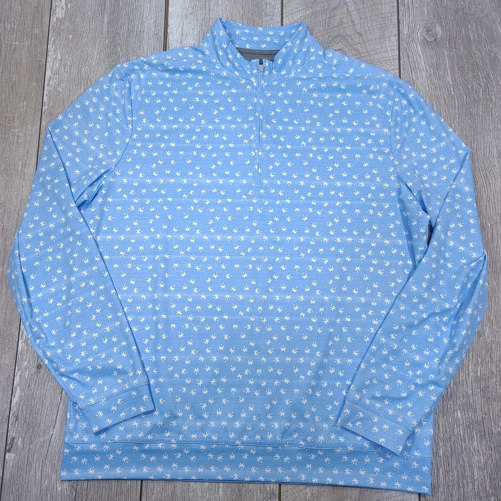 Johnnie-O Jeffe Quarter Zip Pullover Mens Large Blue Palm Tree Print JMKO3500